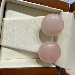 Rose Quartz Round Stud Earrings - Pink